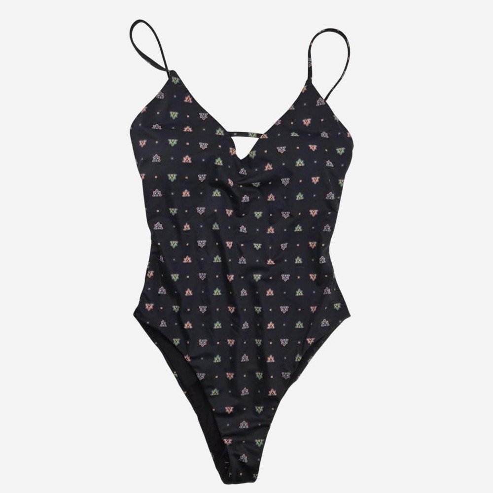black one‎ piece swimsuit with multicoloured pattern